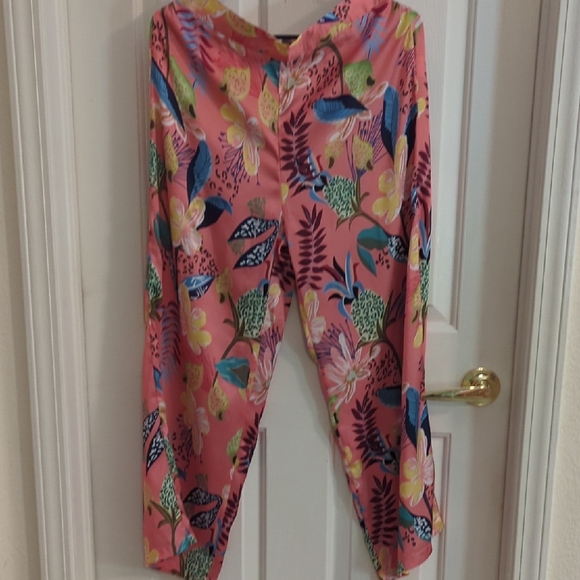 Coco Cabana Tropical Wide Leg Pants Coral Floral Resort Lounge - Picture 5 of 6